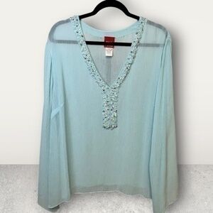 Women’s 3X Me by Emme Beautiful Teal Blue beaded top over tank 😊 2 pieces